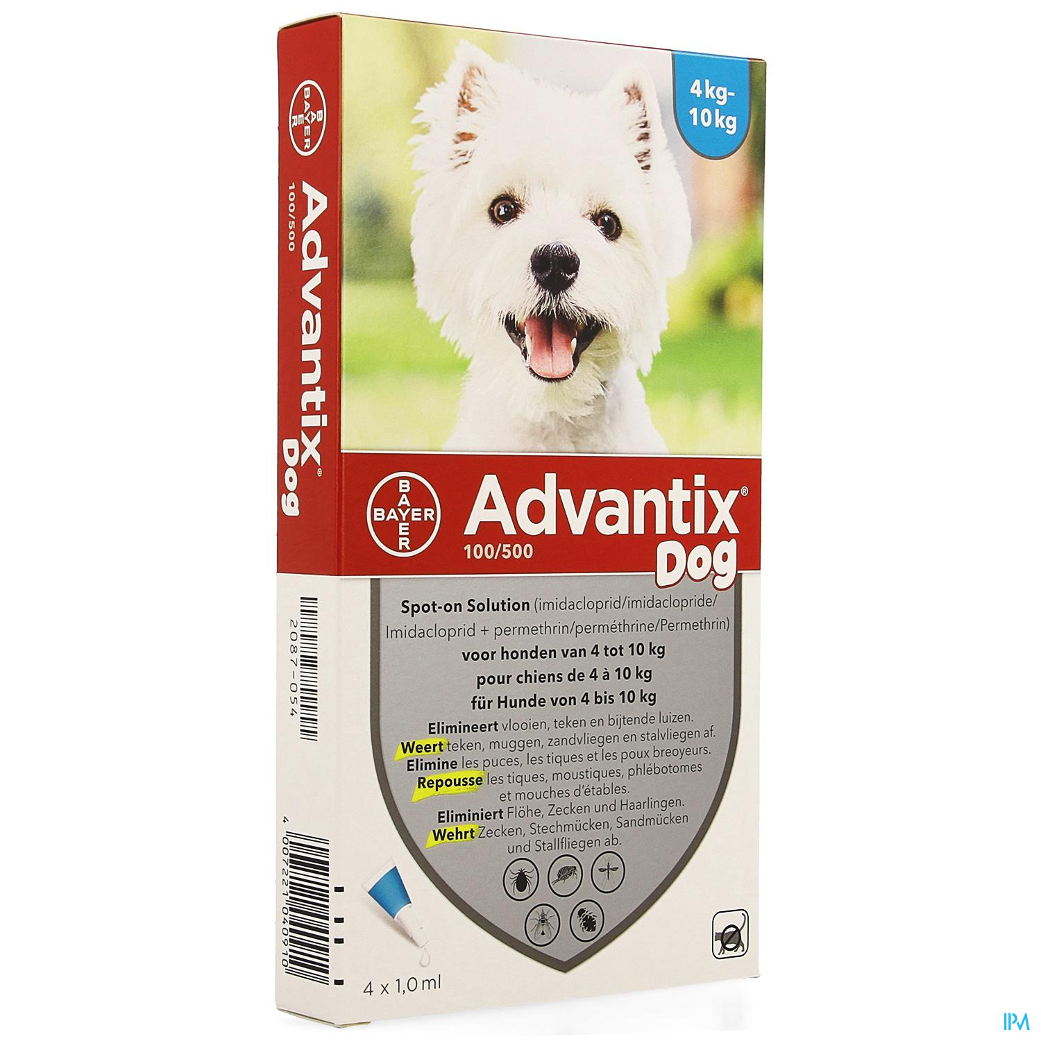 cultuur Manoeuvreren blad Advantix 100/ 500 Honden 4<10kg Fl 4x1,0ml - Apotheek Online