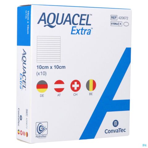 Aquacel Extra Verband Hydrofiber + Versterking 10x10cm 10 Stuks