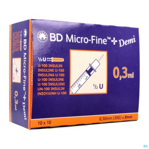 BD Microfine+ Insulinespuit Demi 0,3ml 30g 8mm 100 Stuks