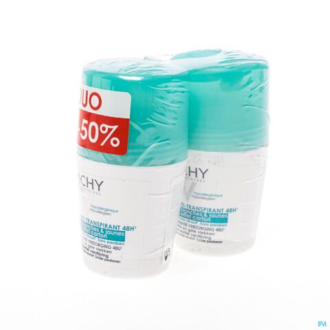 Vichy Deodorant Roller Anti-Witte en Gele Vlekken 48u Duo 2e -50% 2x50ml