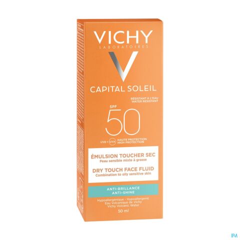 Vichy Zon Idéal Soleil Emulsie Tegen Glimmen "Dry Touch" SPF50+ Tube 50ml