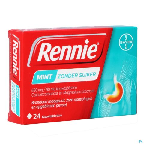 Rennie Mint Zonder Suiker 24 Kauwtabletten