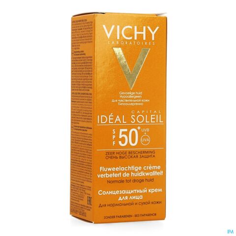 Vichy Zon Idéal Soleil Fluweelachtige Crème Verbetert de Huidkwaliteit SPF50+ Tube 50ml