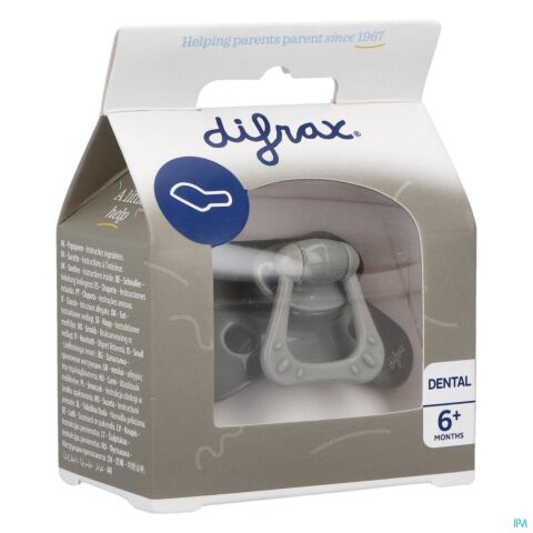 Difrax Fopspeen Dental +6m Uni/pure Grijs/clay