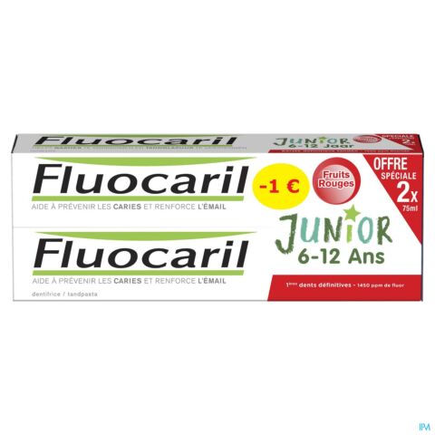 Fluocaril Junior Rood Fruit Duo 2x75ml Promo -1€