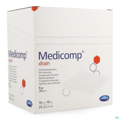 Medicomp Drain 10x10cm 6l. St.25x2 P/s
